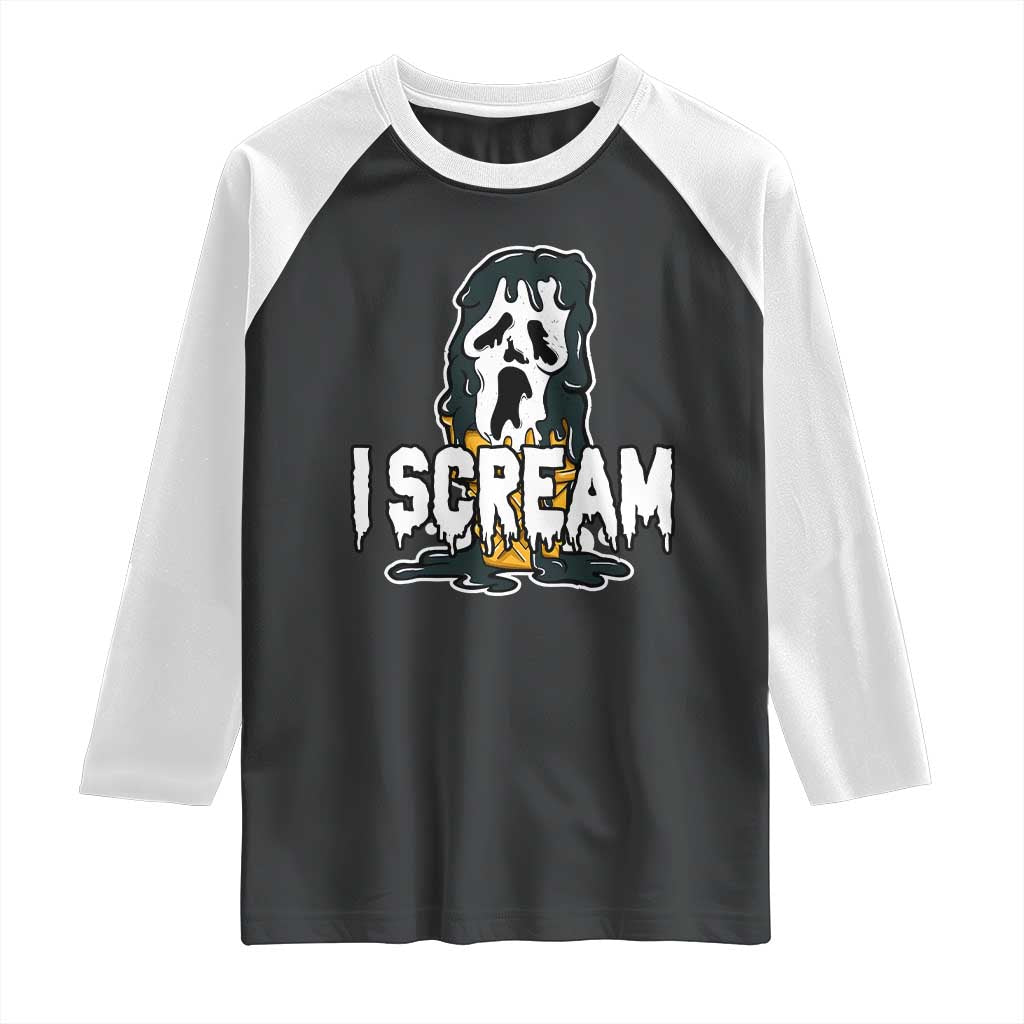 Funny Halloween Ghost Horror Face Raglan Shirt I Scream Ice Cream Slasher Pun - Wonder Print Shop