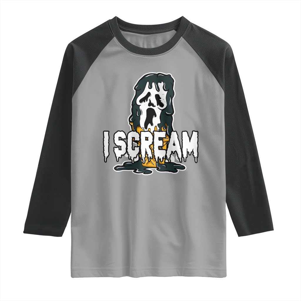 Funny Halloween Ghost Horror Face Raglan Shirt I Scream Ice Cream Slasher Pun - Wonder Print Shop
