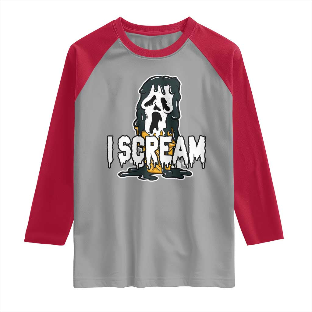 Funny Halloween Ghost Horror Face Raglan Shirt I Scream Ice Cream Slasher Pun - Wonder Print Shop