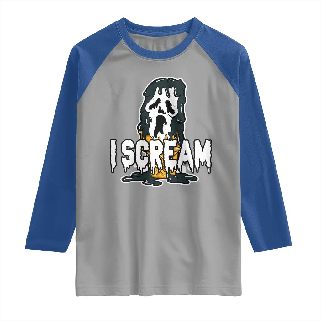 Funny Halloween Ghost Horror Face Raglan Shirt I Scream Ice Cream Slasher Pun - Wonder Print Shop