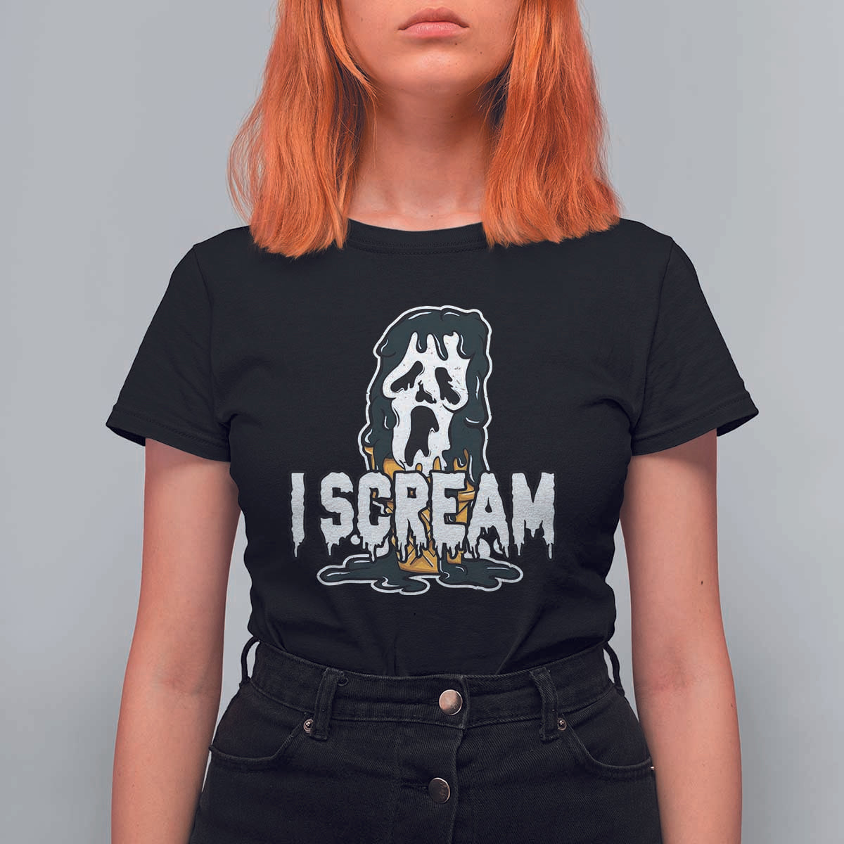 Funny Halloween Ghost Horror Face T Shirt For Women I Scream Ice Cream Slasher Pun - Wonder Print Shop