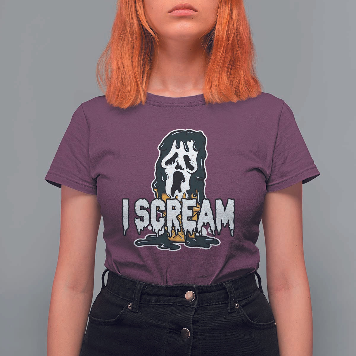 Funny Halloween Ghost Horror Face T Shirt For Women I Scream Ice Cream Slasher Pun - Wonder Print Shop
