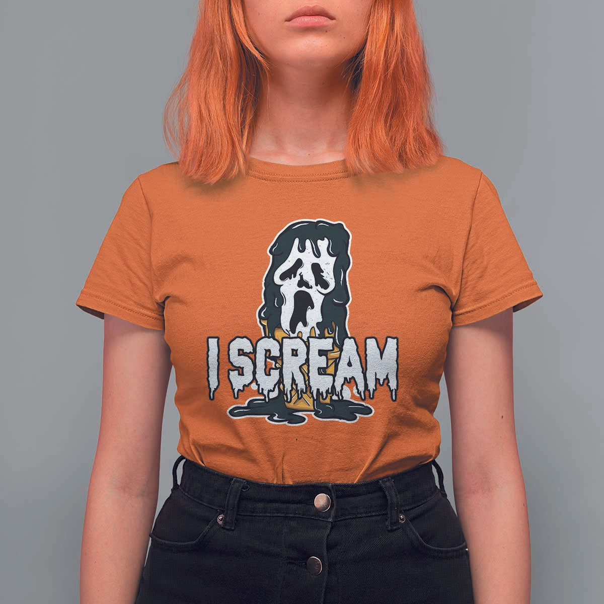 Funny Halloween Ghost Horror Face T Shirt For Women I Scream Ice Cream Slasher Pun - Wonder Print Shop