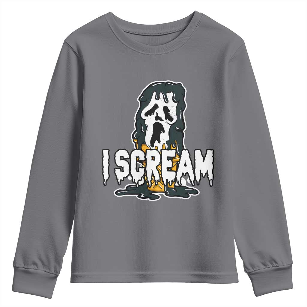 Funny Halloween Ghost Horror Face Youth Sweatshirt I Scream Ice Cream Slasher Pun - Wonder Print Shop