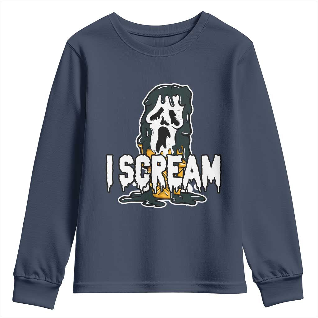 Funny Halloween Ghost Horror Face Youth Sweatshirt I Scream Ice Cream Slasher Pun - Wonder Print Shop
