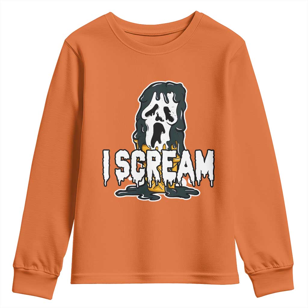 Funny Halloween Ghost Horror Face Youth Sweatshirt I Scream Ice Cream Slasher Pun - Wonder Print Shop