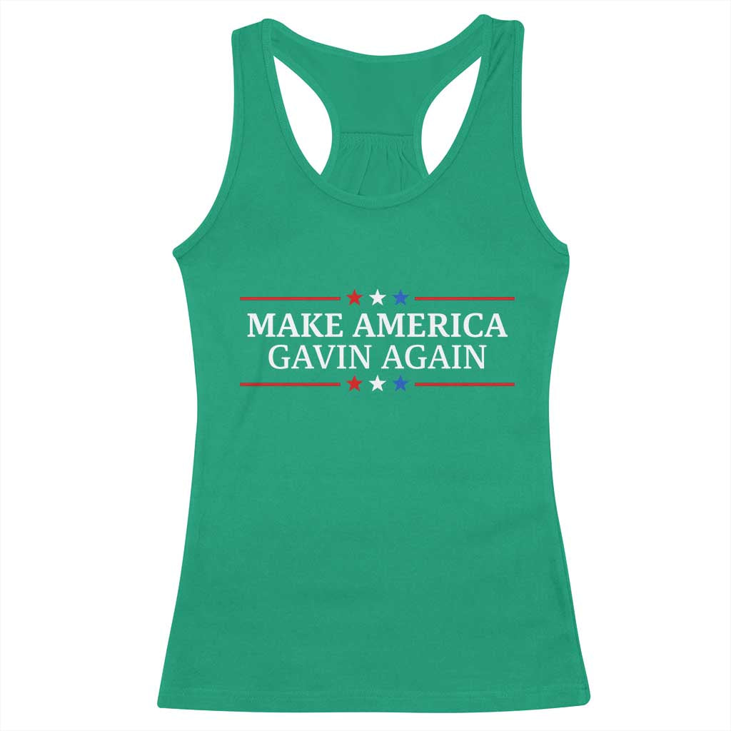 Make America Gavin Again Racerback Tank Top Gavin Newsom Support Stars And Stripes - Wonder Print Shop
