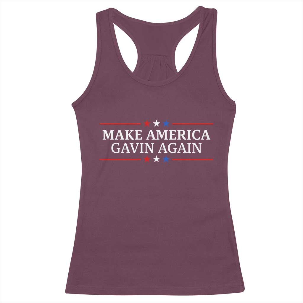 Make America Gavin Again Racerback Tank Top Gavin Newsom Support Stars And Stripes - Wonder Print Shop