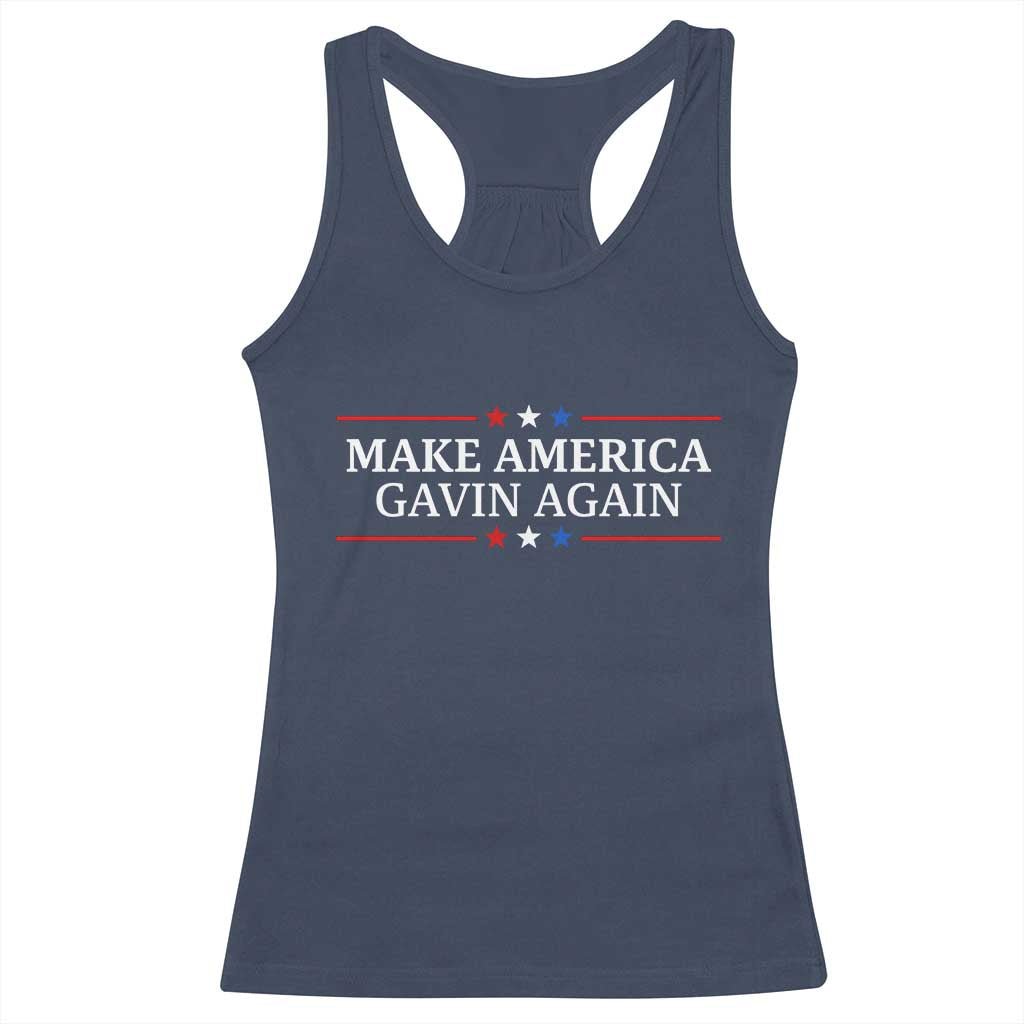 Make America Gavin Again Racerback Tank Top Gavin Newsom Support Stars And Stripes - Wonder Print Shop