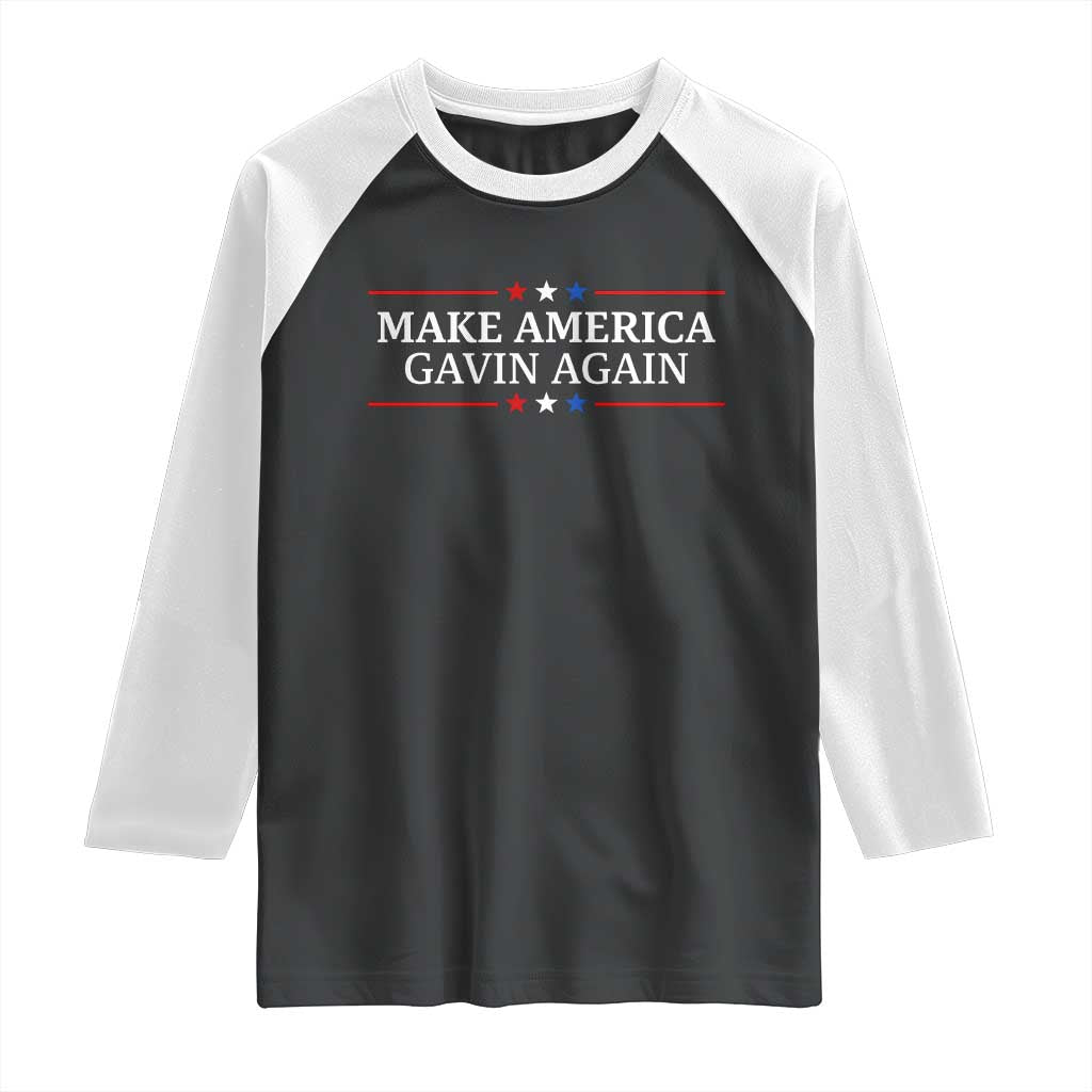 Make America Gavin Again Raglan Shirt Gavin Newsom Support Stars And Stripes - Wonder Print Shop