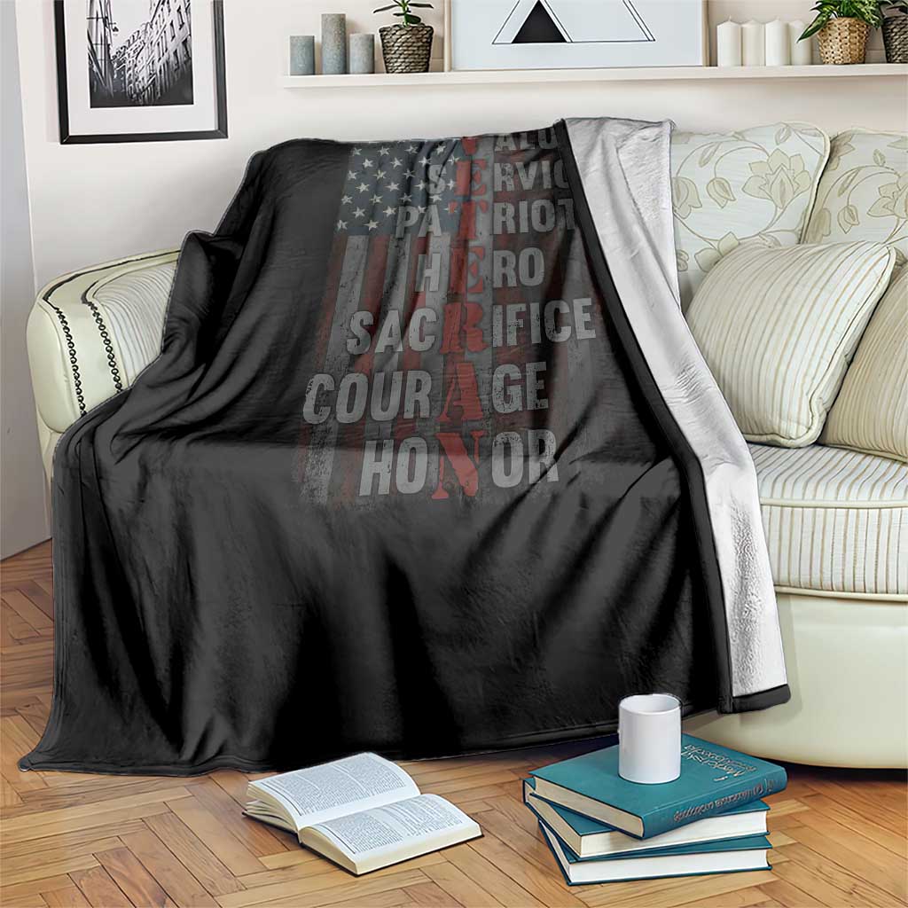 Veterans Valor Service Patriot Hero Sacrifice Courage Honor Throw Blanket American Flag - Wonder Print Shop