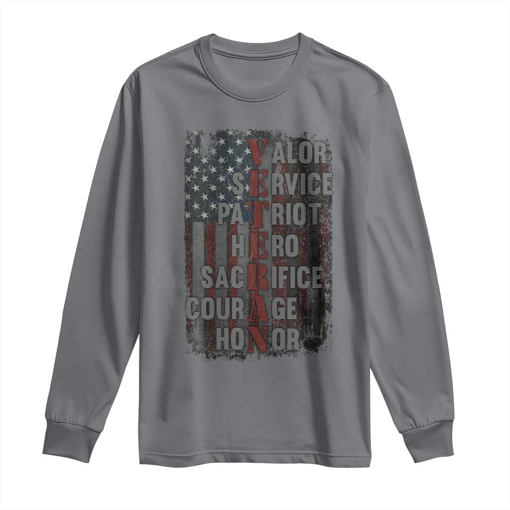 Veterans Valor Service Patriot Hero Sacrifice Courage Honor Long Sleeve Shirt American Flag - Wonder Print Shop