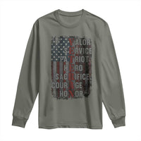 Veterans Valor Service Patriot Hero Sacrifice Courage Honor Long Sleeve Shirt American Flag - Wonder Print Shop