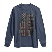 Veterans Valor Service Patriot Hero Sacrifice Courage Honor Long Sleeve Shirt American Flag - Wonder Print Shop