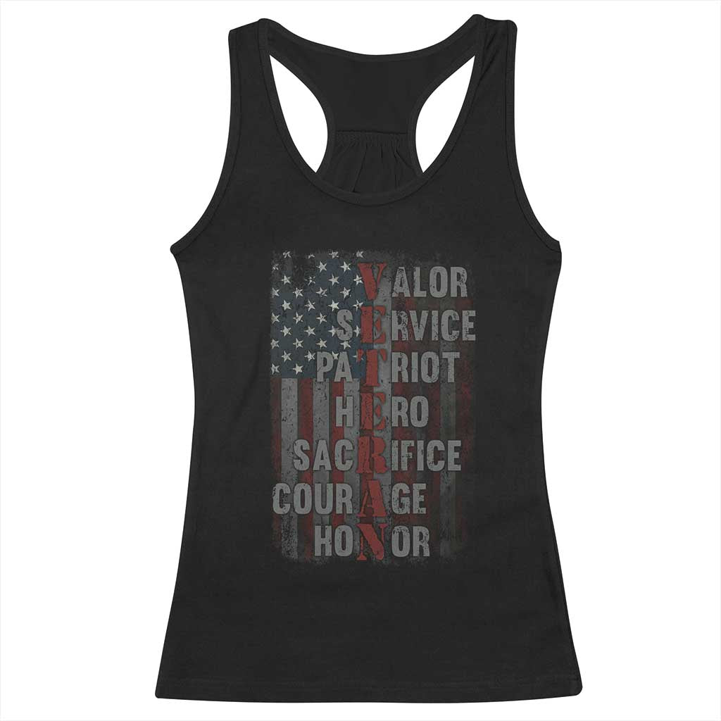 Veterans Valor Service Patriot Hero Sacrifice Courage Honor Racerback Tank Top American Flag - Wonder Print Shop