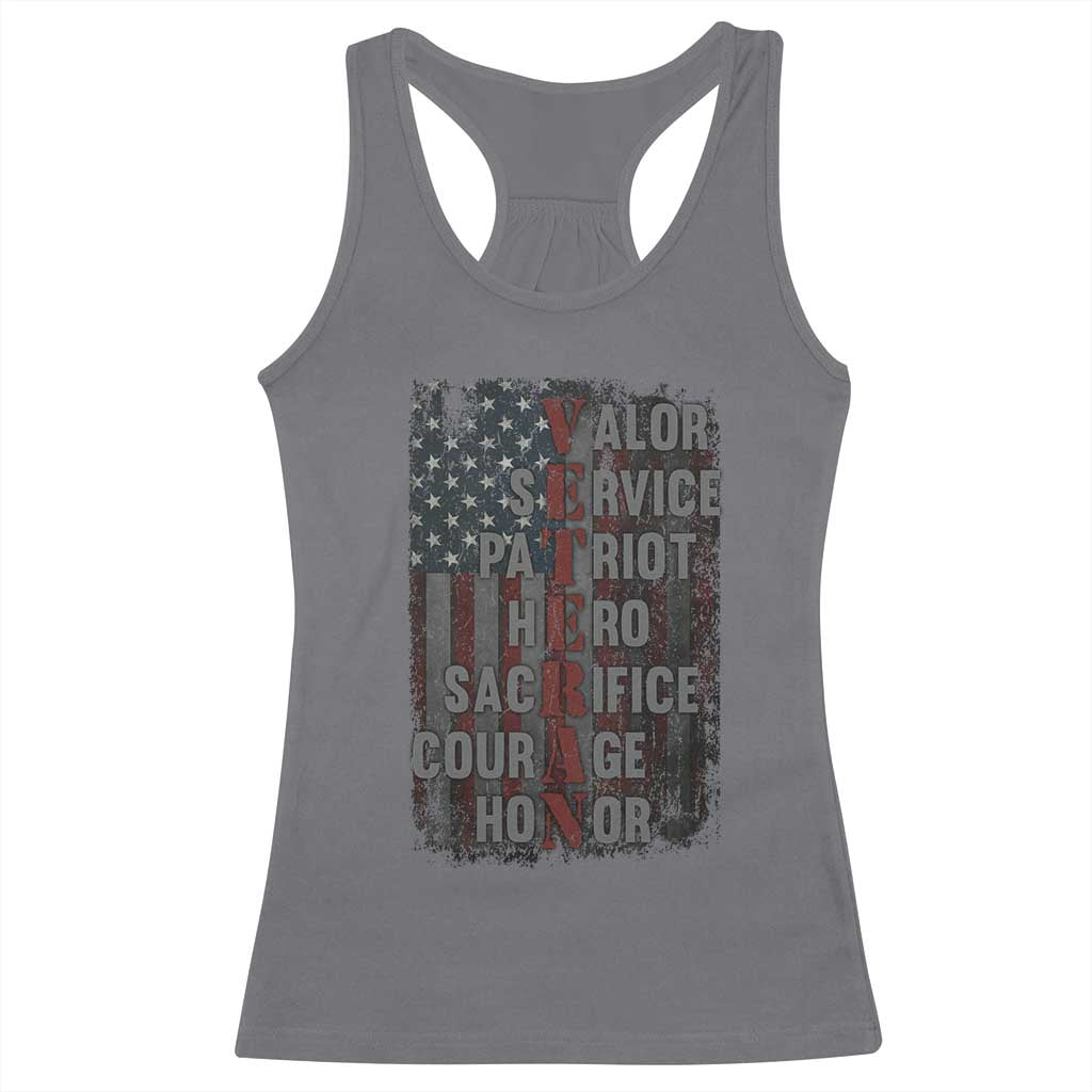 Veterans Valor Service Patriot Hero Sacrifice Courage Honor Racerback Tank Top American Flag - Wonder Print Shop
