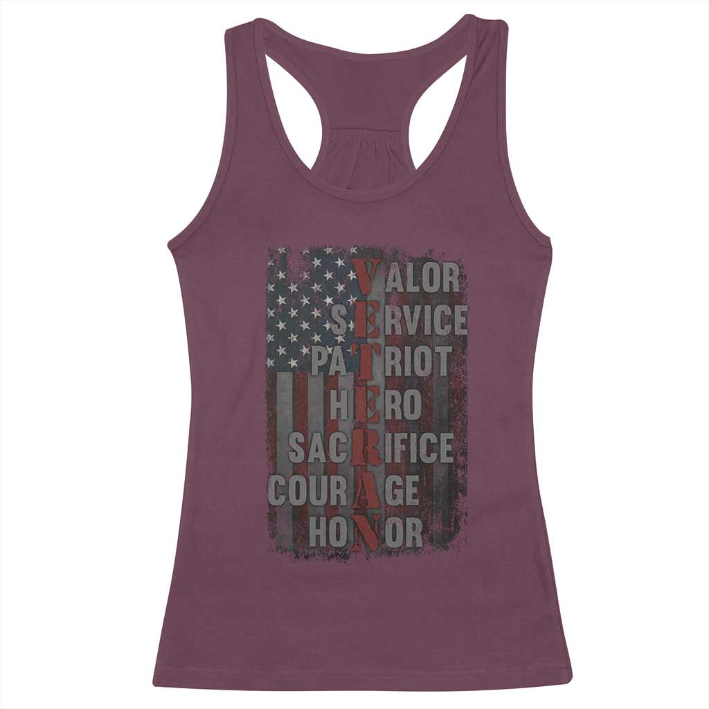 Veterans Valor Service Patriot Hero Sacrifice Courage Honor Racerback Tank Top American Flag - Wonder Print Shop