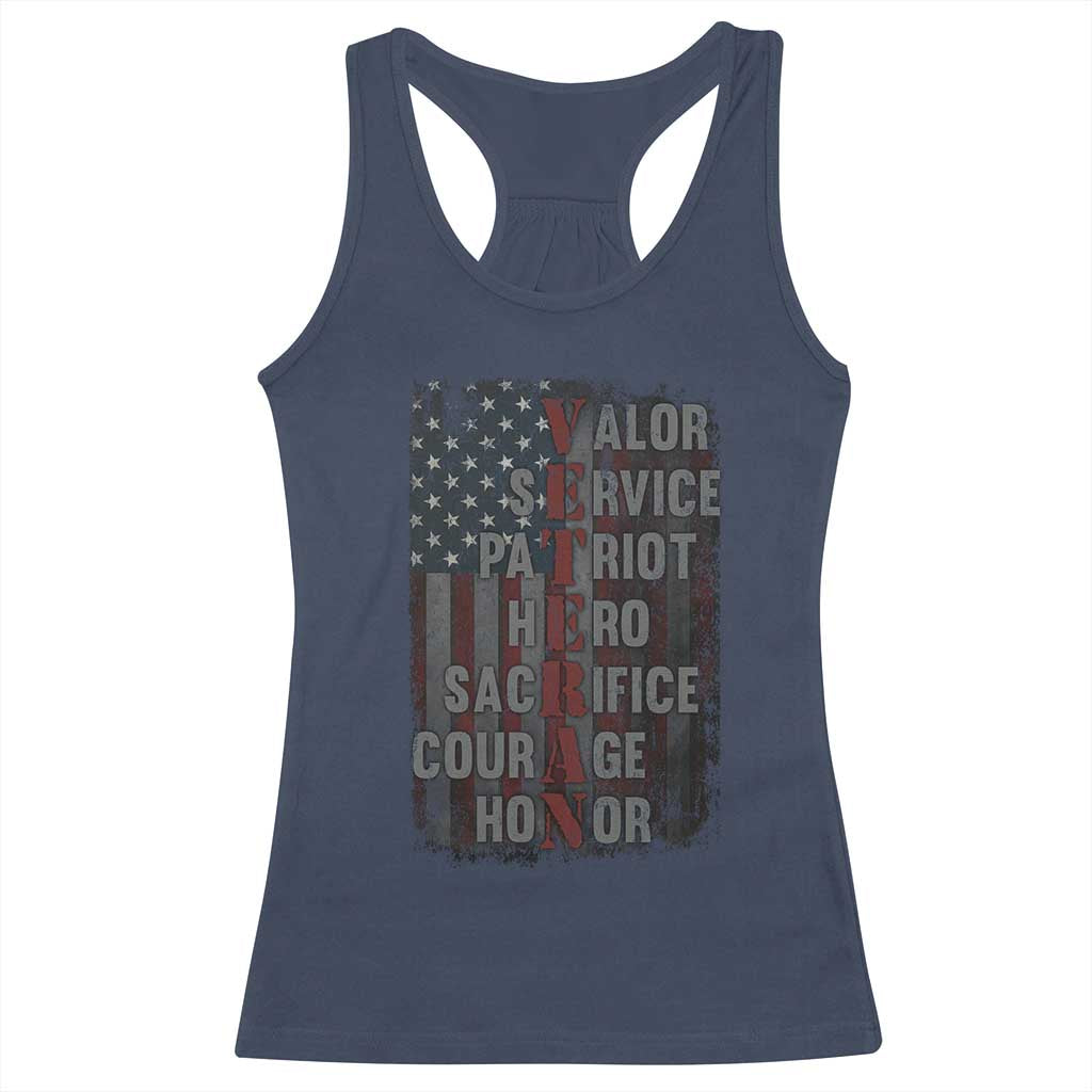 Veterans Valor Service Patriot Hero Sacrifice Courage Honor Racerback Tank Top American Flag - Wonder Print Shop