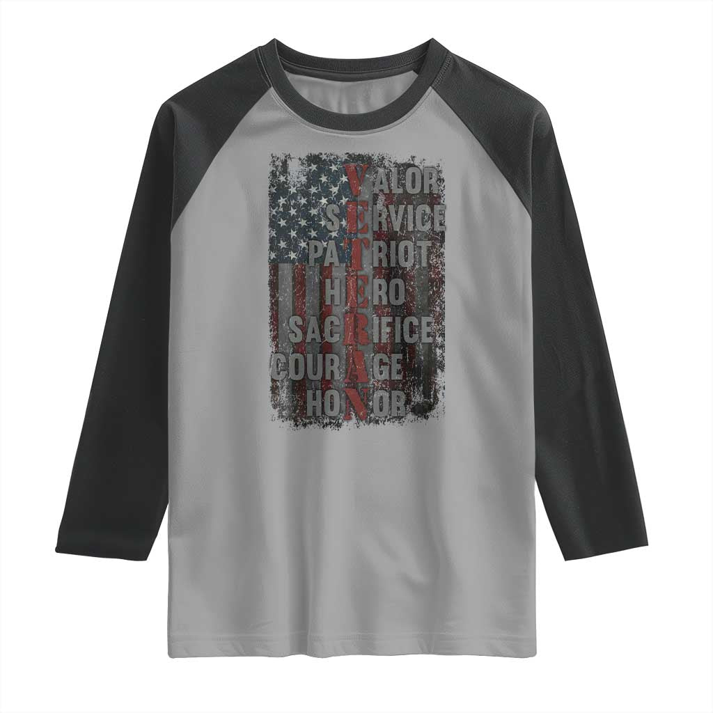 Veterans Valor Service Patriot Hero Sacrifice Courage Honor Raglan Shirt American Flag - Wonder Print Shop
