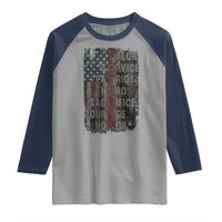 Veterans Valor Service Patriot Hero Sacrifice Courage Honor Raglan Shirt American Flag - Wonder Print Shop