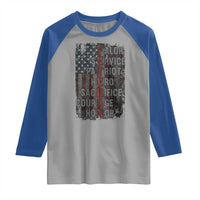 Veterans Valor Service Patriot Hero Sacrifice Courage Honor Raglan Shirt American Flag - Wonder Print Shop