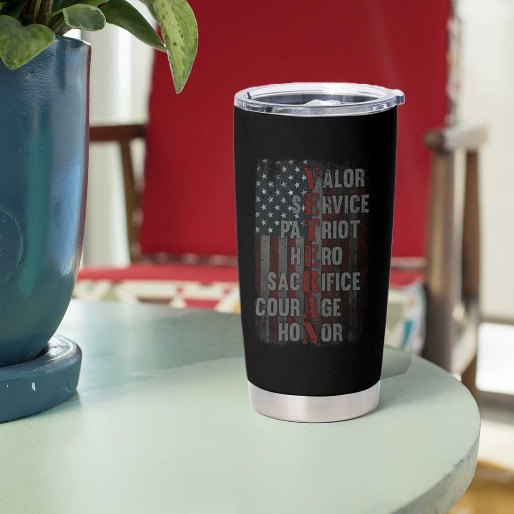 Veterans Valor Service Patriot Hero Sacrifice Courage Honor Tumbler Cup American Flag - Wonder Print Shop