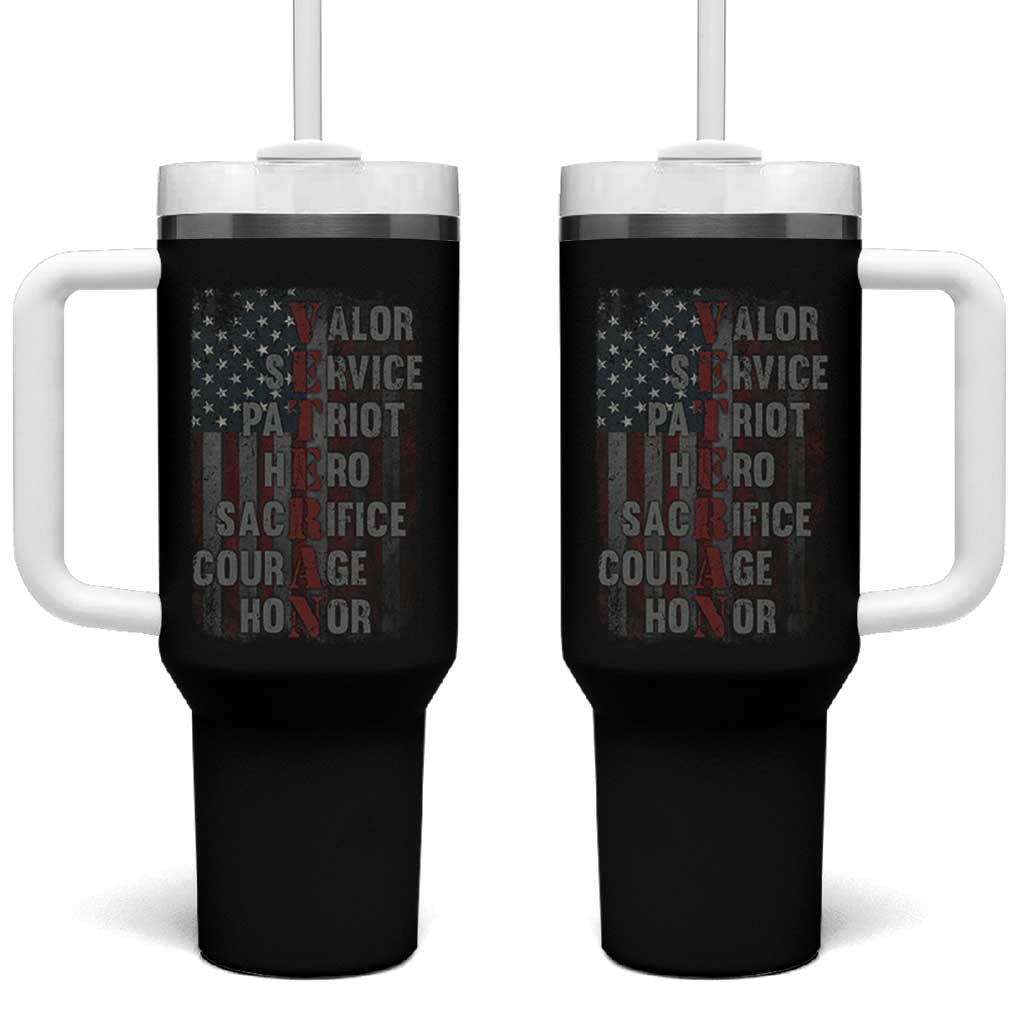 Veterans Valor Service Patriot Hero Sacrifice Courage Honor Tumbler With Handle American Flag - Wonder Print Shop