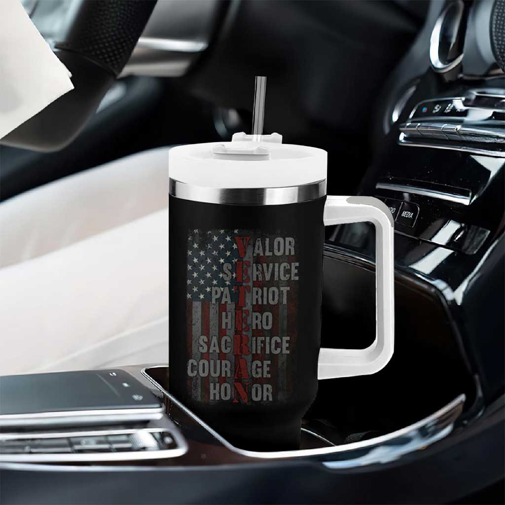 Veterans Valor Service Patriot Hero Sacrifice Courage Honor Tumbler With Handle American Flag - Wonder Print Shop