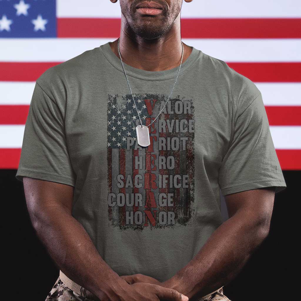 Veterans Valor Service Patriot Hero Sacrifice Courage Honor T Shirt American Flag - Wonder Print Shop