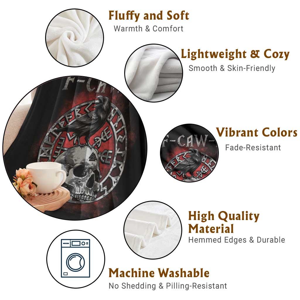 Funny F Caw F Viking Crow Throw Blanket Vegvisir Black Bird Gothic Skull Adult Humor - Wonder Print Shop