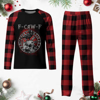 Funny F Caw F Viking Crow Plaid Pajama Set Vegvisir Black Bird Gothic Skull Adult Humor - Wonder Print Shop