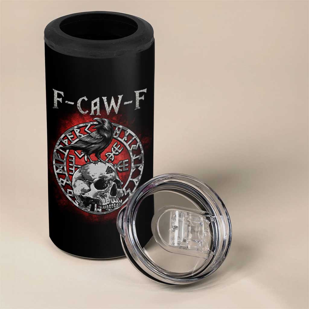 Funny F Caw F Viking Crow 4 in 1 Can Cooler Tumbler Vegvisir Black Bird Gothic Skull Adult Humor - Wonder Print Shop