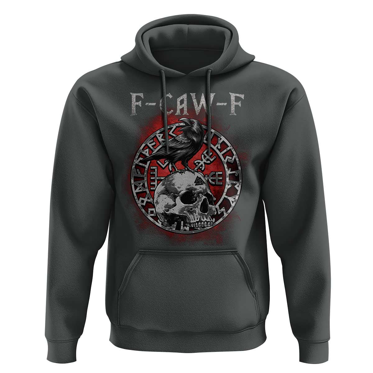 Funny F Caw F Viking Crow Hoodie Vegvisir Black Bird Gothic Skull Adult Humor - Wonder Print Shop