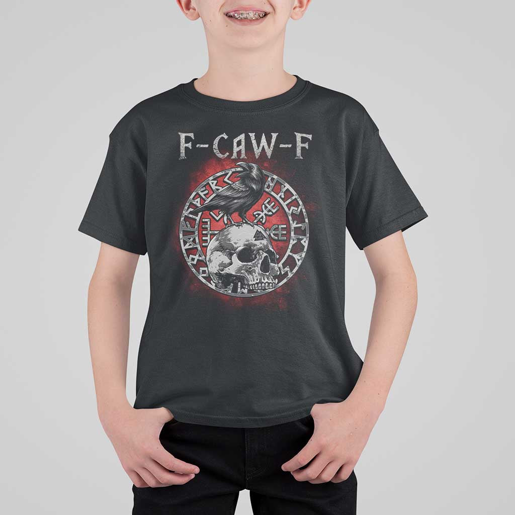 Funny F Caw F Viking Crow T Shirt For Kid Vegvisir Black Bird Gothic Skull Adult Humor - Wonder Print Shop