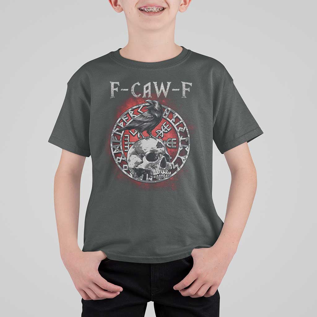 Funny F Caw F Viking Crow T Shirt For Kid Vegvisir Black Bird Gothic Skull Adult Humor - Wonder Print Shop