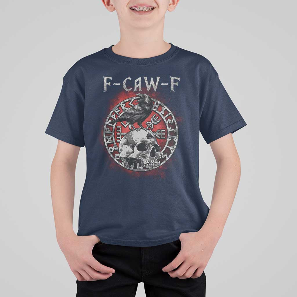 Funny F Caw F Viking Crow T Shirt For Kid Vegvisir Black Bird Gothic Skull Adult Humor - Wonder Print Shop