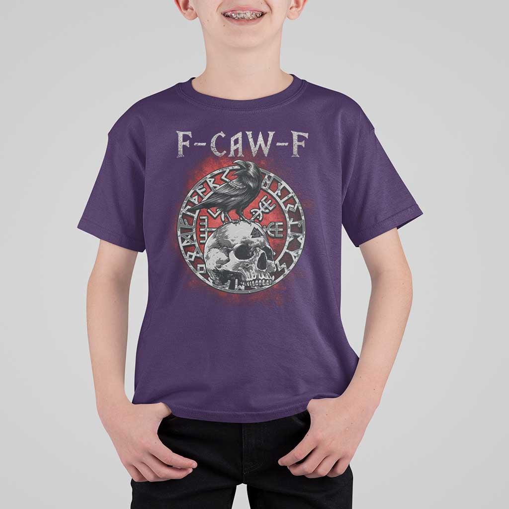 Funny F Caw F Viking Crow T Shirt For Kid Vegvisir Black Bird Gothic Skull Adult Humor - Wonder Print Shop