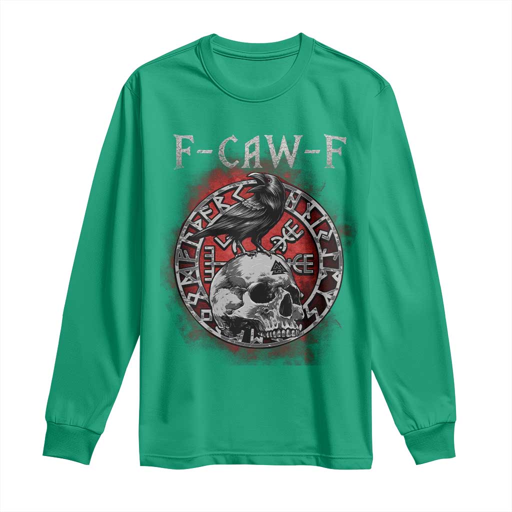 Funny F Caw F Viking Crow Long Sleeve Shirt Vegvisir Black Bird Gothic Skull Adult Humor - Wonder Print Shop