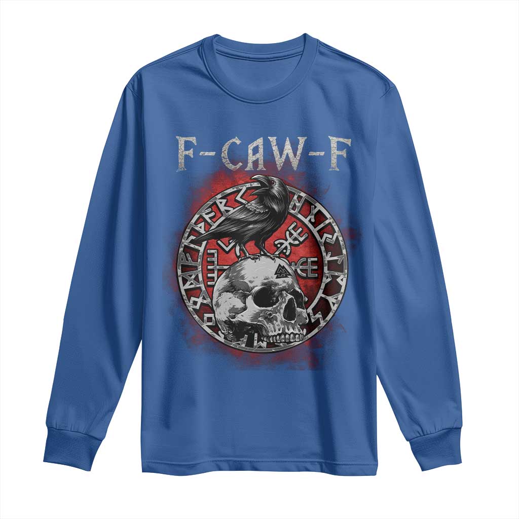 Funny F Caw F Viking Crow Long Sleeve Shirt Vegvisir Black Bird Gothic Skull Adult Humor - Wonder Print Shop