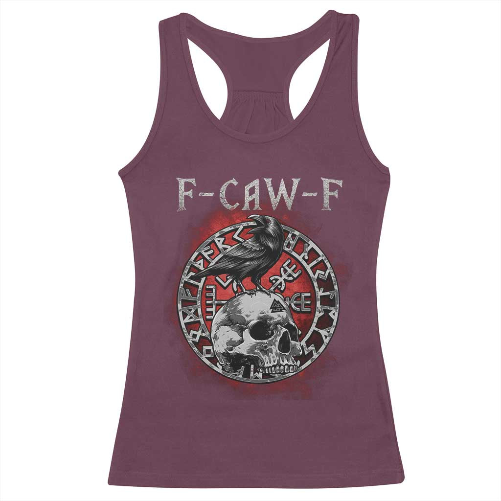 Funny F Caw F Viking Crow Racerback Tank Top Vegvisir Black Bird Gothic Skull Adult Humor - Wonder Print Shop