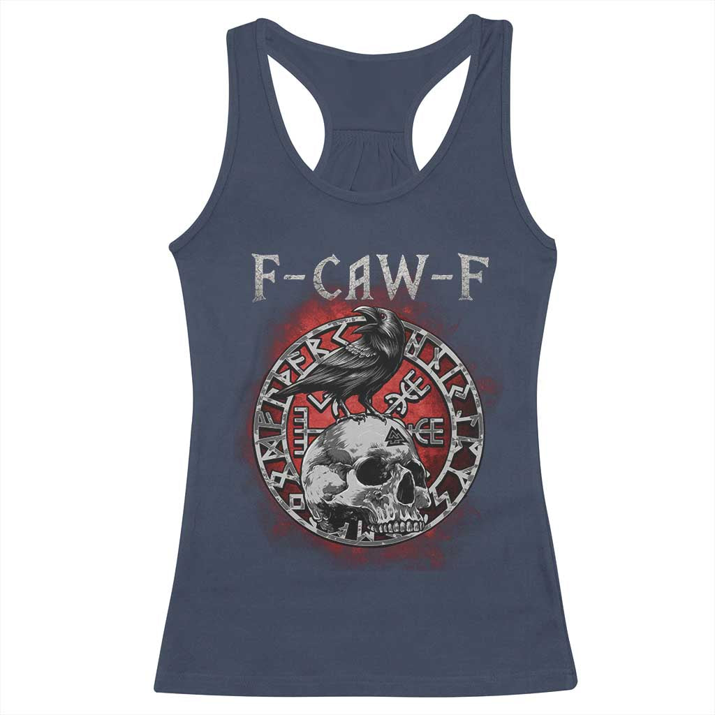 Funny F Caw F Viking Crow Racerback Tank Top Vegvisir Black Bird Gothic Skull Adult Humor - Wonder Print Shop