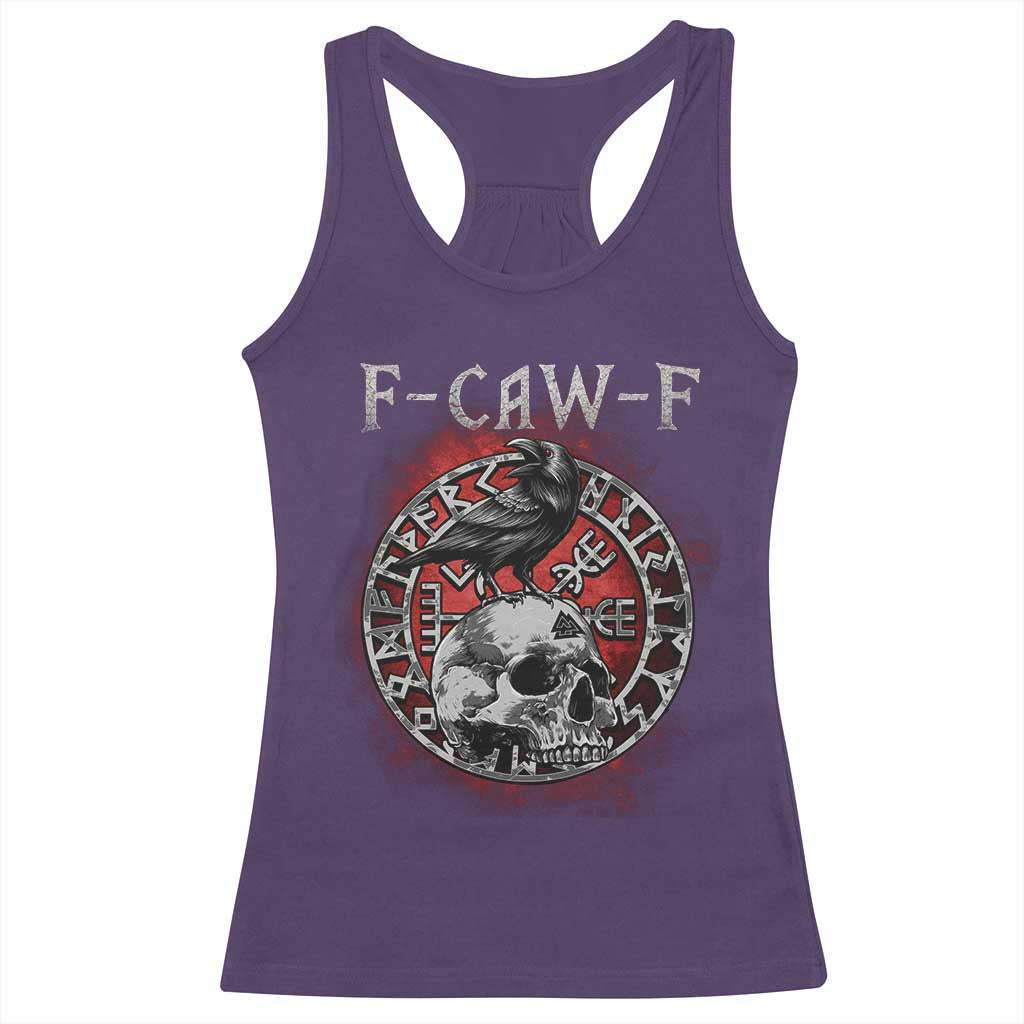 Funny F Caw F Viking Crow Racerback Tank Top Vegvisir Black Bird Gothic Skull Adult Humor - Wonder Print Shop