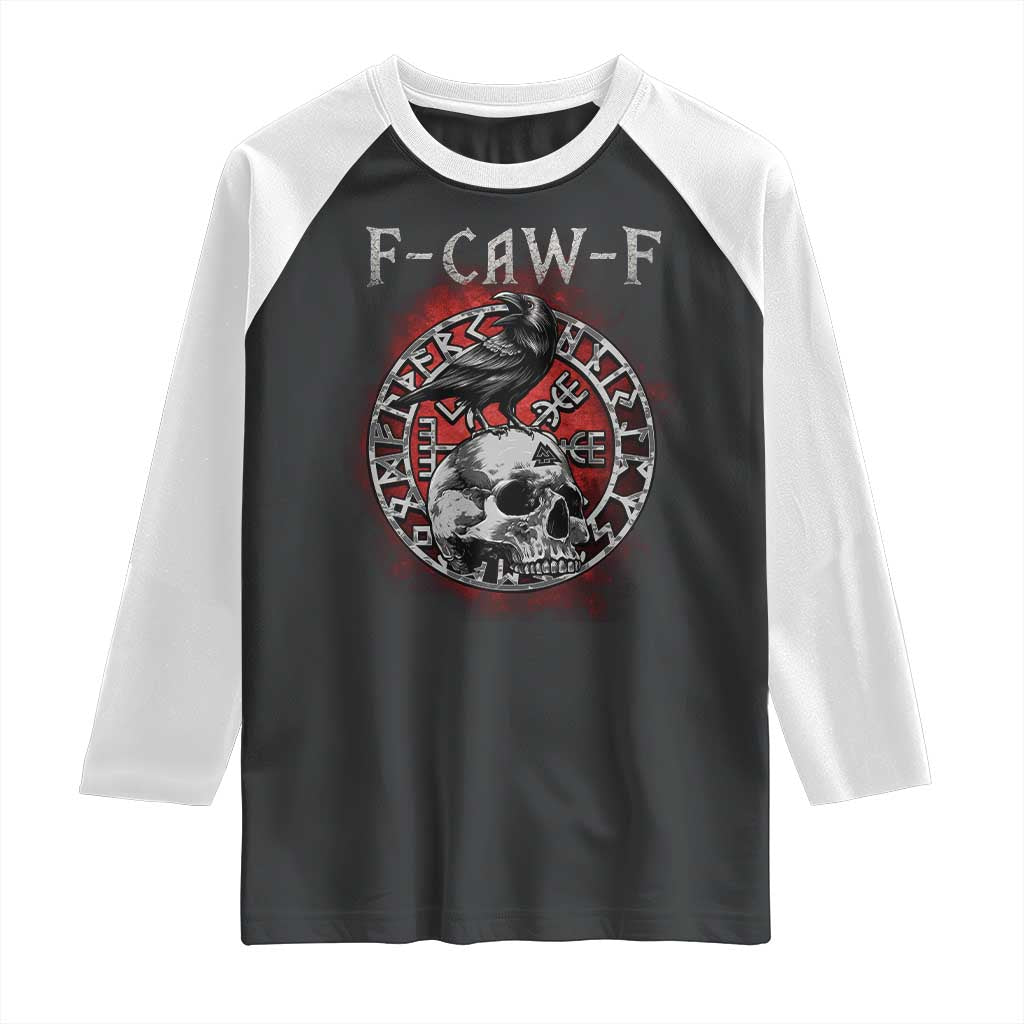 Funny F Caw F Viking Crow Raglan Shirt Vegvisir Black Bird Gothic Skull Adult Humor - Wonder Print Shop