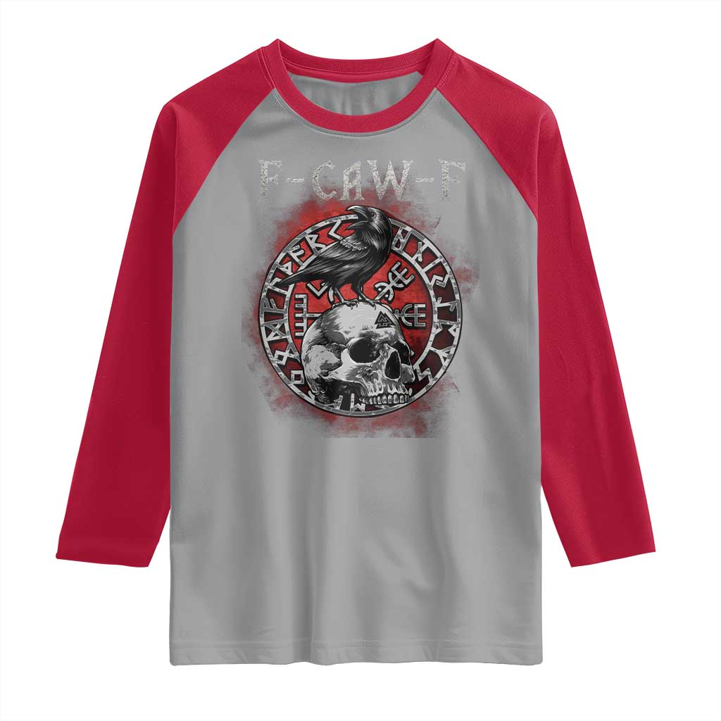 Funny F Caw F Viking Crow Raglan Shirt Vegvisir Black Bird Gothic Skull Adult Humor - Wonder Print Shop