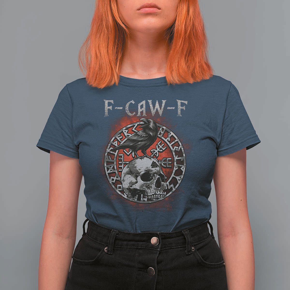 Funny F Caw F Viking Crow T Shirt For Women Vegvisir Black Bird Gothic Skull Adult Humor - Wonder Print Shop