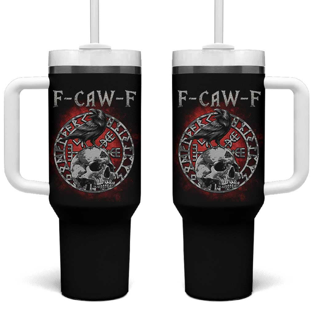 Funny F Caw F Viking Crow Tumbler With Handle Vegvisir Black Bird Gothic Skull Adult Humor - Wonder Print Shop