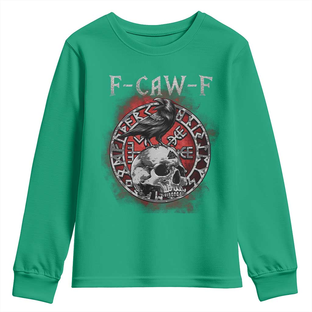 Funny F Caw F Viking Crow Youth Sweatshirt Vegvisir Black Bird Gothic Skull Adult Humor - Wonder Print Shop