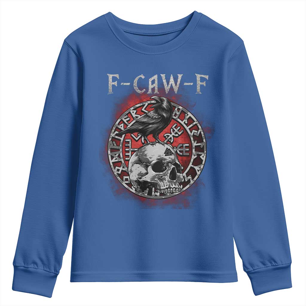 Funny F Caw F Viking Crow Youth Sweatshirt Vegvisir Black Bird Gothic Skull Adult Humor - Wonder Print Shop