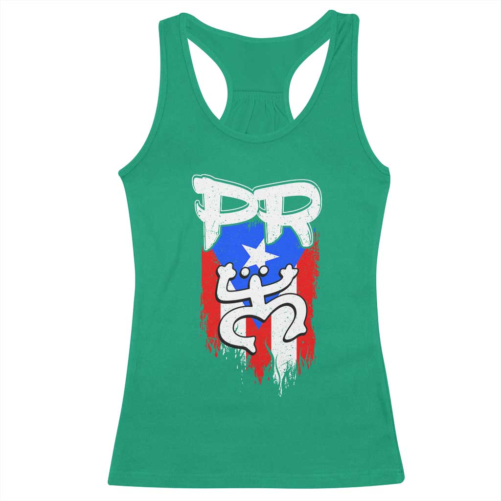 Puerto Rico Flag Hispanic Heritage Month Boricua Taino Coqui Frog Racerback Tank Top - Wonder Print Shop
