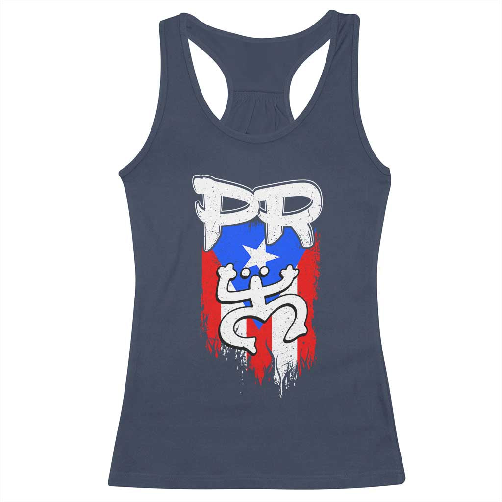 Puerto Rico Flag Hispanic Heritage Month Boricua Taino Coqui Frog Racerback Tank Top - Wonder Print Shop